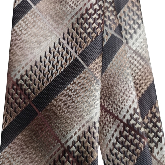 Stacy Adams Two-Tone Brown Stripe Hounds Tooth Tie - Picture 3 of 7